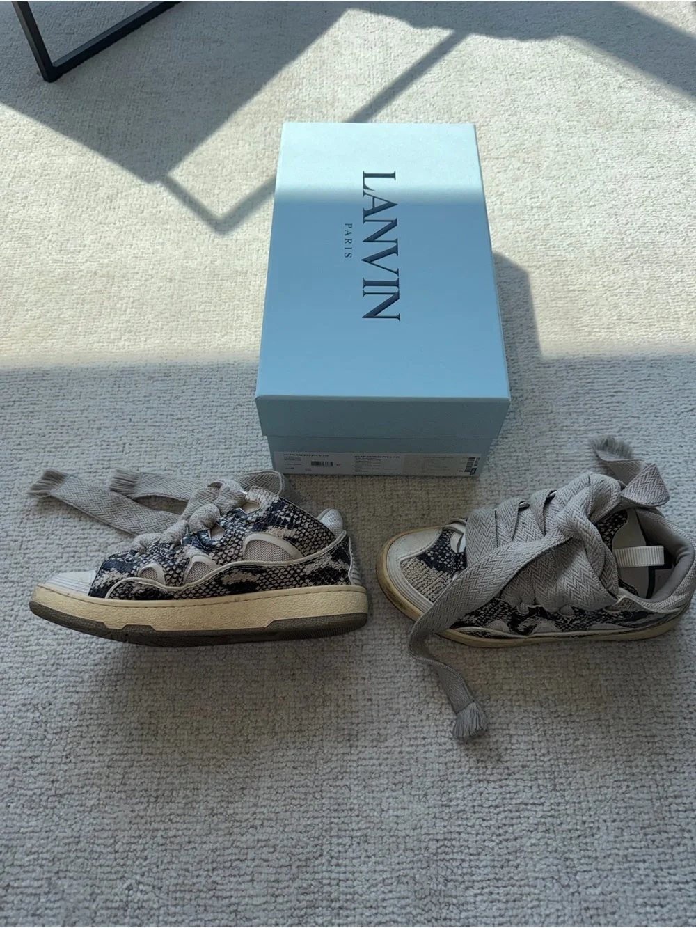 Lanvin Curb Python Print Sneakers - Beige